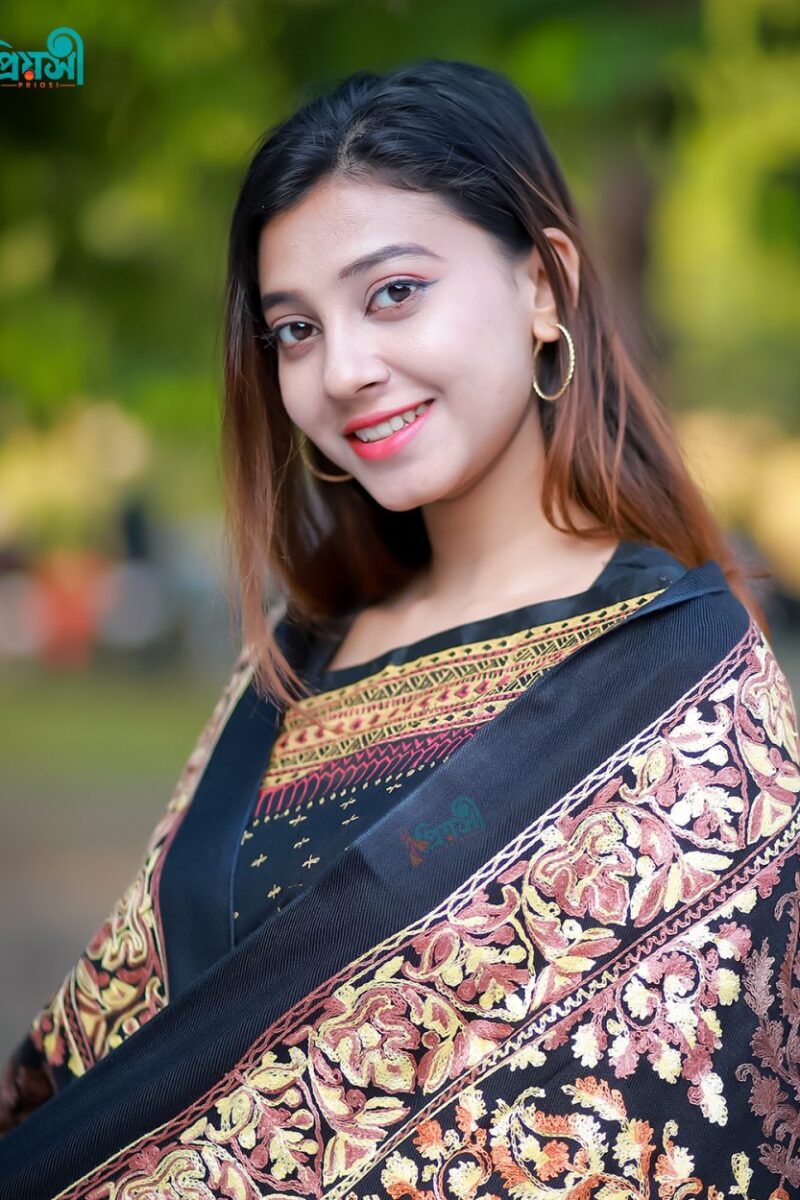 কাশ্মীরি উল ফেব্রিক্স এমব্রয়ডারী শাল (চকলেট এন্ড গোল্ডেন)