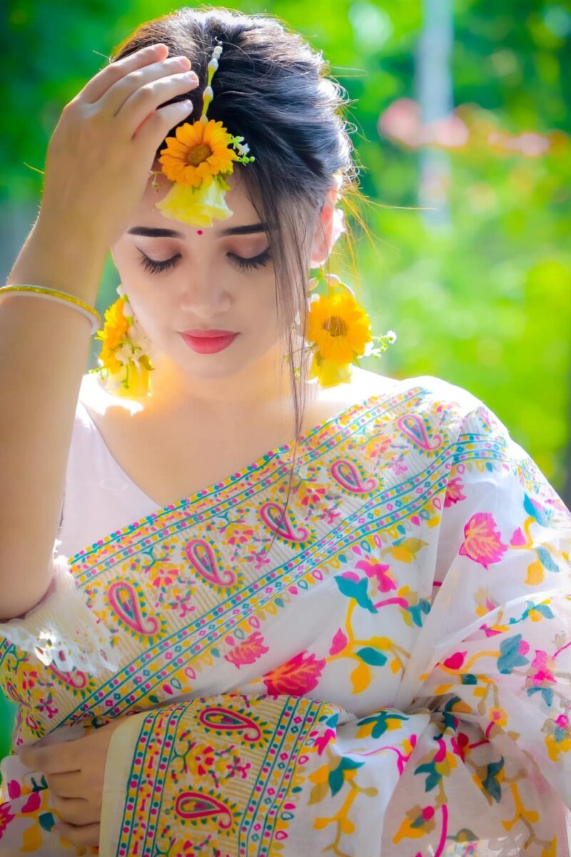 রেগুলার স্কিন প্রিন্ট হাফ সিল্ক ভাইরাল শাড়ী